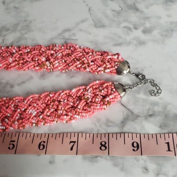 Pink Bead Braided Bohemian Style Necklace - Picture 5 of 5